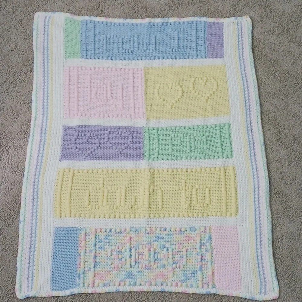 Now I Lay Me Baby blanket shower gift handcrafted heirloom unisex Pastel